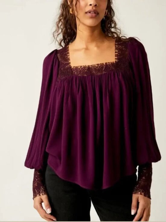 Free People Tops - NWT Free People Flutter By Lace Blouse Potent Purple Size Small boho ren faire